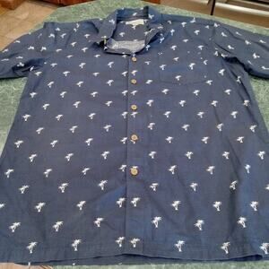 Honolua Surf Co Men’s L Hawaiian Button Shirt Blue Palm Tree Pattern 100% Cotton